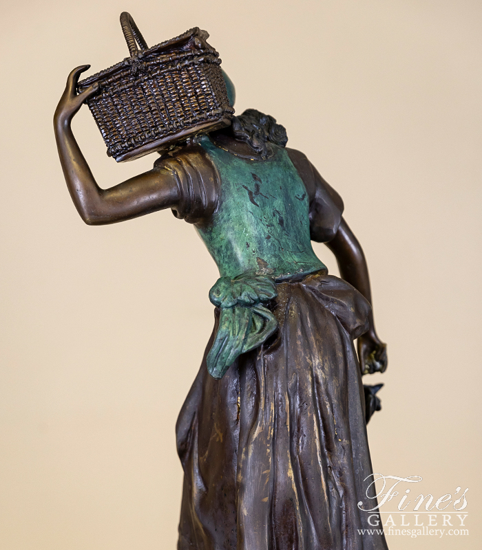 Bronze Statues  - Young Girl Carrying Basket Bronze Statue - BS-215